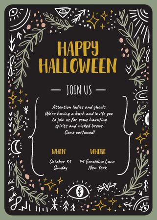 Halloween Greeting on Mysterious Ornament Invitation Design Template