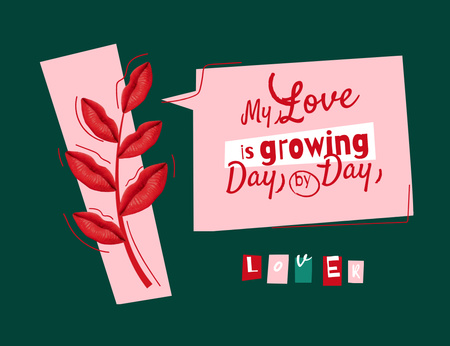 Χαριτωμένη φράση αγάπης με κόκκινα χείλη σε πράσινο Thank You Card 5.5x4in Horizontal Πρότυπο σχεδίασης