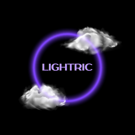 emblema de néon brilhante com ilustrações de nuvens Logo Modelo de Design