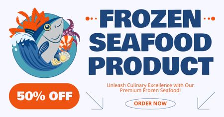 Offer of Frozen Seafood Products on Fish Market Facebook AD Design Template