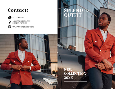 Designvorlage Fashion Ad with Stylish Man in Bright Outfit für Brochure 8.5x11in Bi-fold