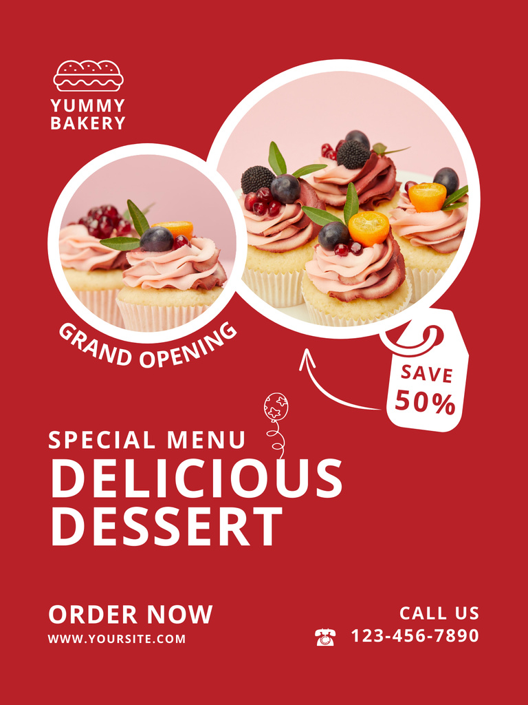 Sale Offer For Desserts In Bakery Poster US Tasarım Şablonu