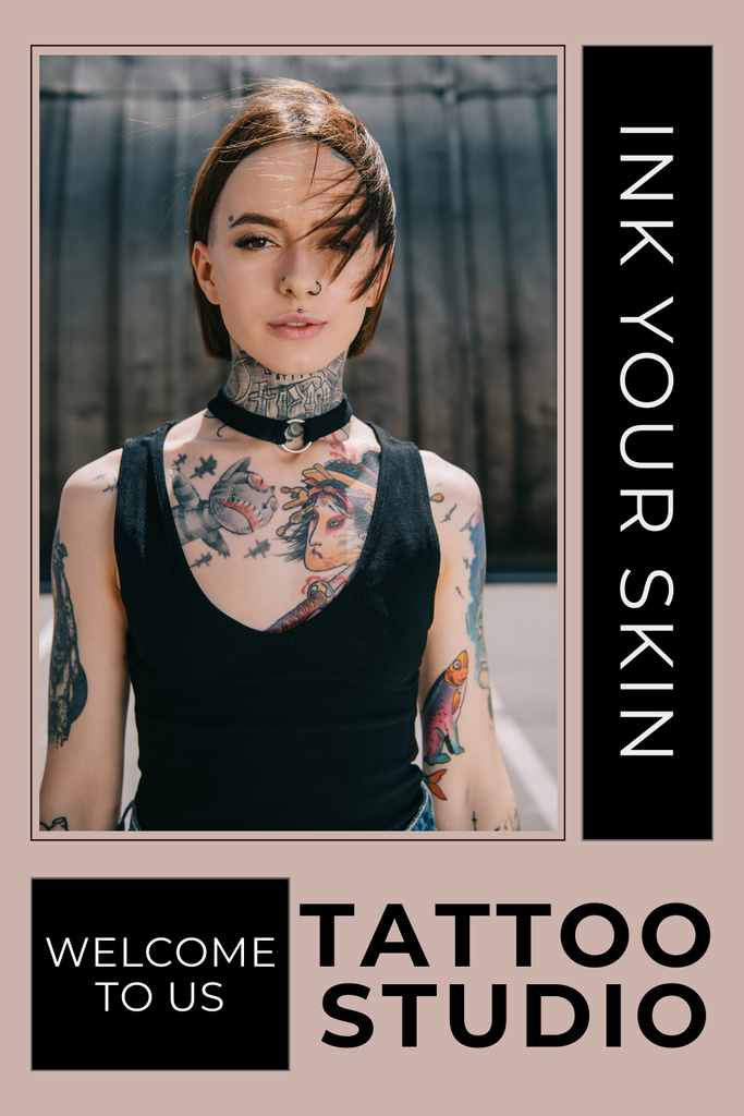 Ontwerpsjabloon van Pinterest van Colorful Ink Tattoo Studio Service Offer