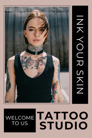 Ontwerpsjabloon van Pinterest van Colourful Ink Tattoo Studio-serviceaanbieding