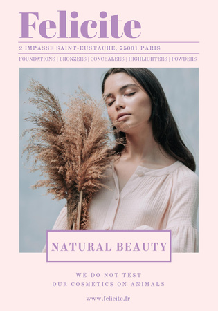 Natural cosmetics advertisement with Tender Woman Poster 28x40inデザインテンプレート