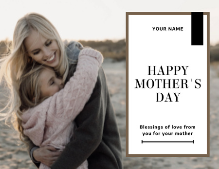 Mom and Girl Hug on the Beach Thank You Card 5.5x4in Horizontal Design Template