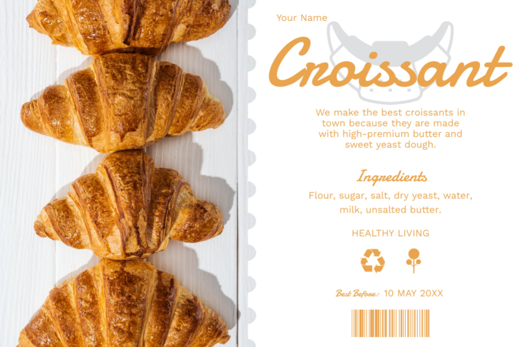 Croissant Retail Tag with Ingredients List Label Design Template