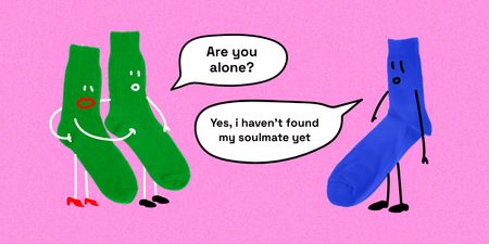 Designvorlage Funny illustration about Sock that is looking for Soulmate für Twitter