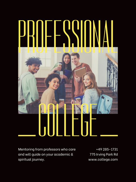 Ad of Professional College with Group of Young Students Poster USデザインテンプレート