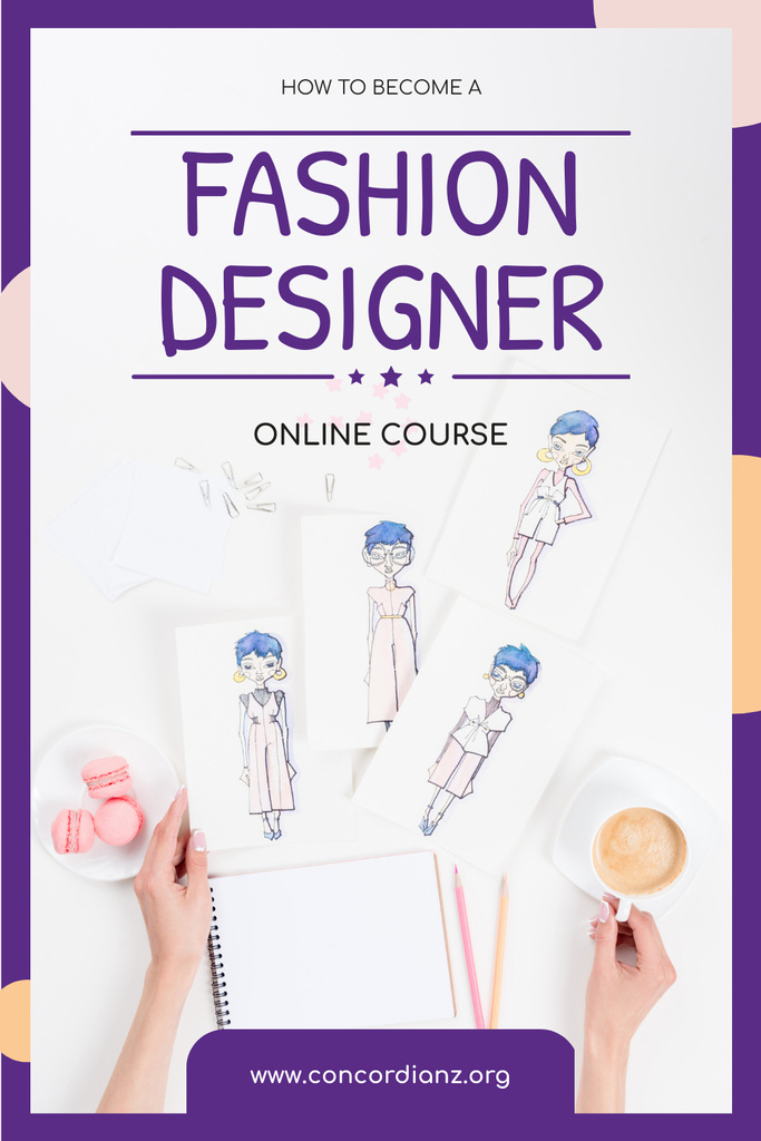 Designvorlage Fashion Design Online Courses with Collection of Drawings für Pinterest