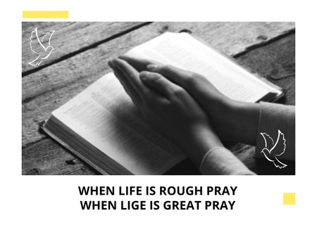 Ontwerpsjabloon van Card van Religieus citaat over gebed met gevouwen handen