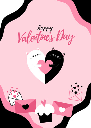 Happy Valentine's Day Cheers With Lovely Cats Postcard 5x7in Vertical Šablona návrhu