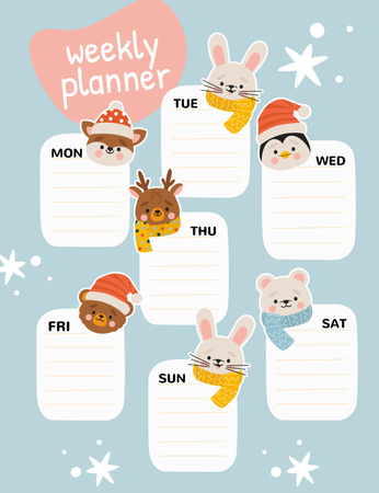 Weekly Planner with Cute Animals Notepad 107x139mm Design Template