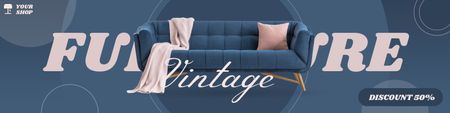 Oferta de venda de móveis lindos com sofá em loja de antiguidades Twitter Modelo de Design