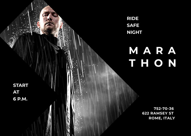 Designvorlage Marathon Movie Ad with Man on Black für Flyer A6 Horizontal