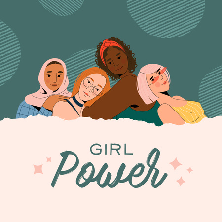 Plantilla de diseño de Inspiración del poder femenino con ilustraciones de mujeres diversas Instagram 
