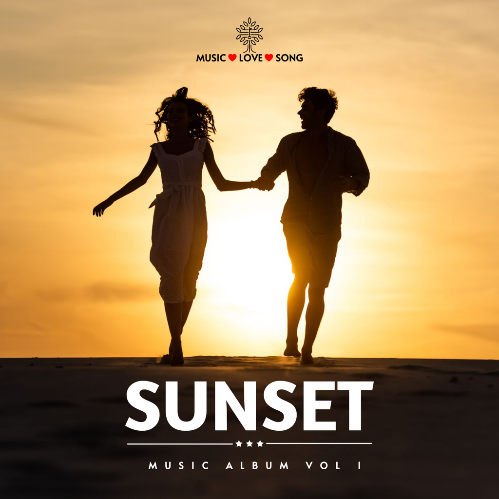 Running Couple at Sunset Album Cover – шаблон для дизайну