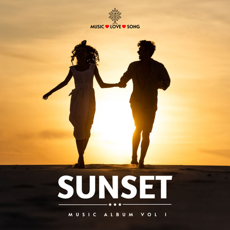 Running Couple at Sunset Album Cover Design Template