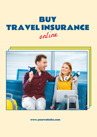 Offer to Buy Travel Insurance with Young Couple Flyer A4 Design Template