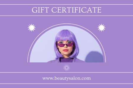 Template di design Beauty Salon Ad with Woman with Creative Bright Haircut Gift Certificate