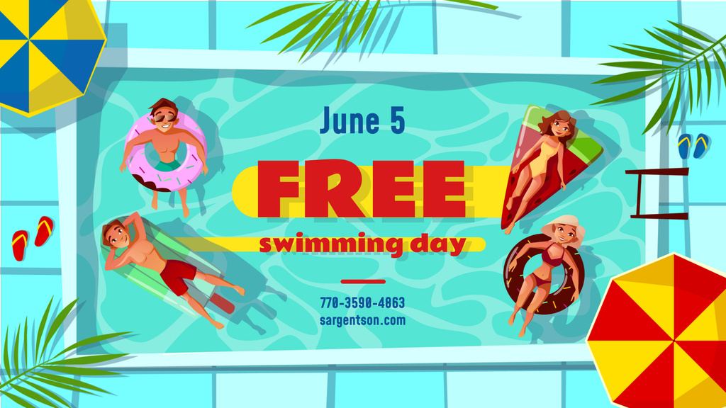 Free Swimming Day People in Pool FB event cover Design Template