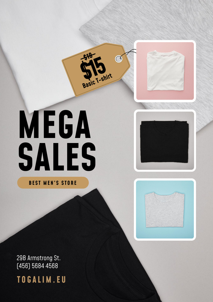 Male Store Sale with Basic T-shirts Poster Design Template