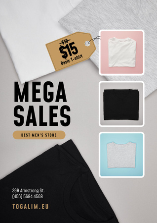 Male Store Sale with Basic T-shirts Poster Design Template