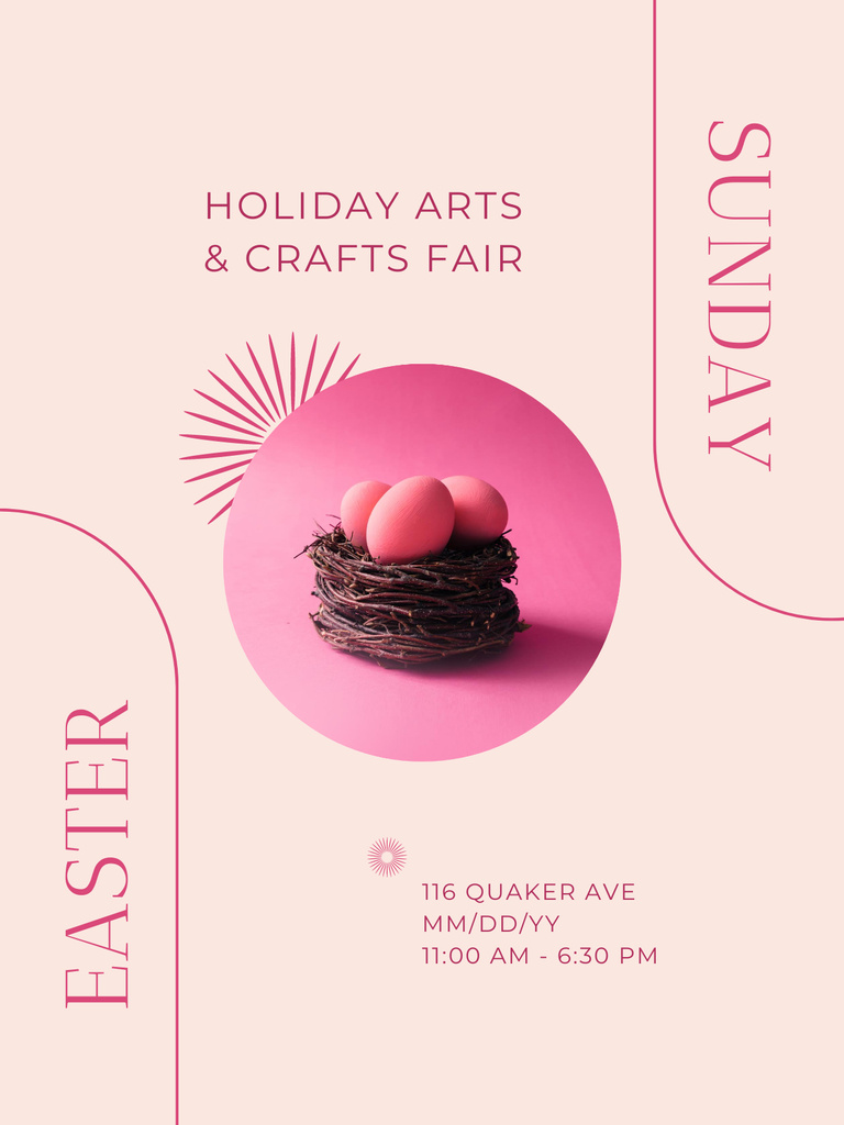 Easter Holiday Celebration with Pink Eggs in Nest Poster US Tasarım Şablonu