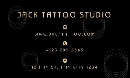 Professional Tattoo Salon Ad With Moon on Black Business Card 91x55mm Tasarım Şablonu