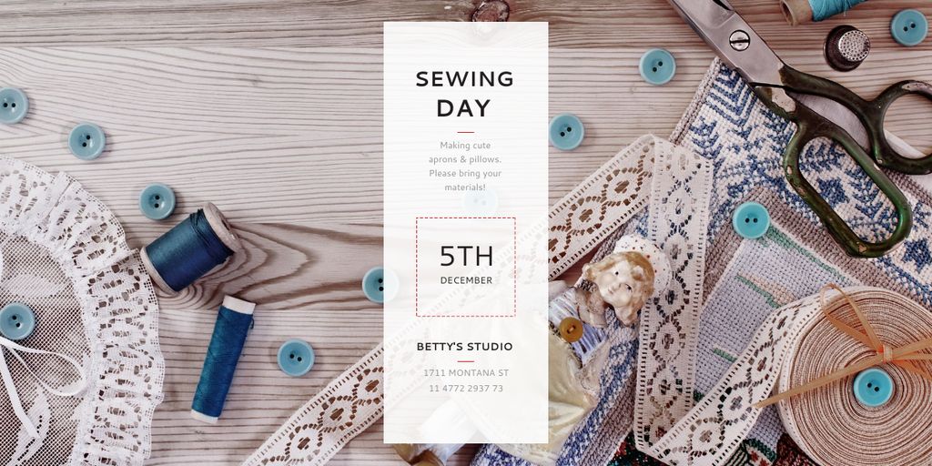 Sewing day event with needlework tools Image – шаблон для дизайна