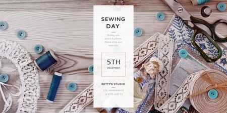 Sewing day event with needlework tools Image Design Template