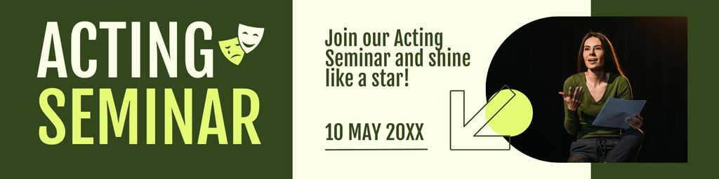 Acting Seminar Announcement on Green Twitter Πρότυπο σχεδίασης
