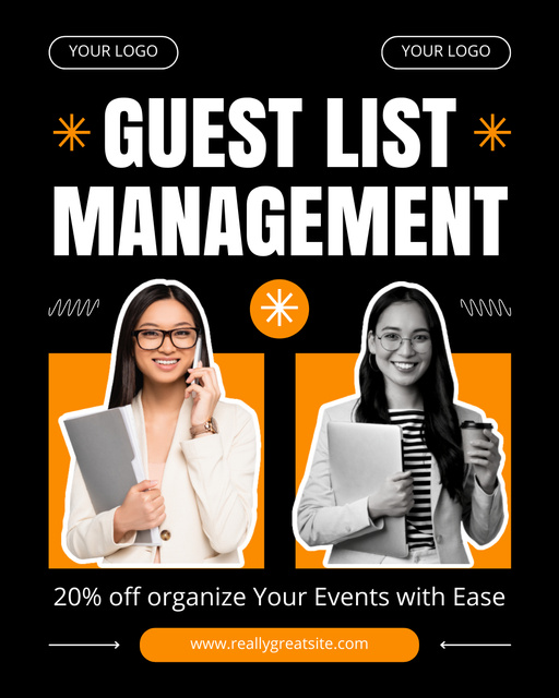 Guest List Management Service Offer Instagram Post Vertical tervezősablon