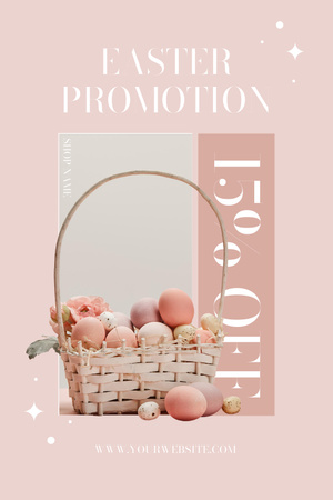 Designvorlage Osteraktion mit Korb mit pastellfarbenen Eiern für Pinterest