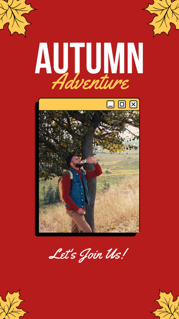Young Man with Backpack Travels in Autumn TikTok Video Tasarım Şablonu