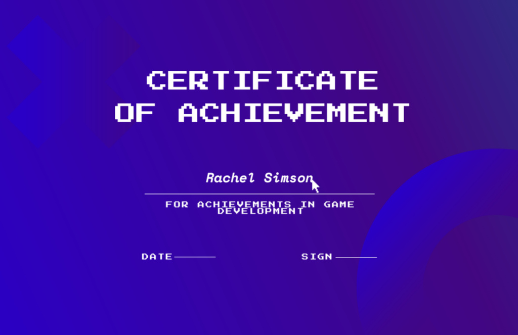 Achievement in Game Development Award Certificate 5.5x8.5in Πρότυπο σχεδίασης