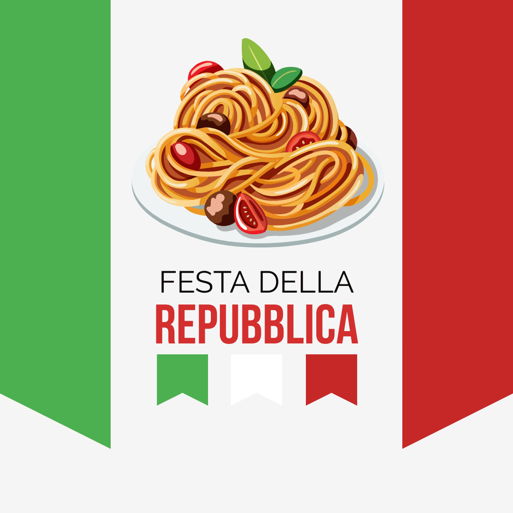 Republic Day Italy Celebration Announcement with Pasta Instagram Tasarım Şablonu