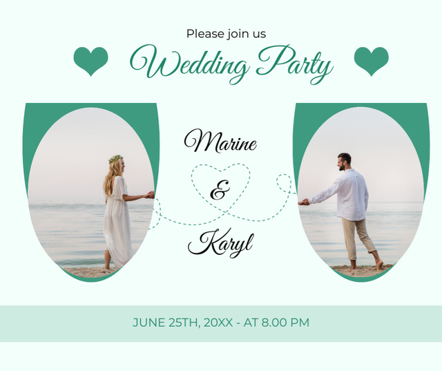 Young Couple in Love Wedding Party Announcement Facebook Modelo de Design