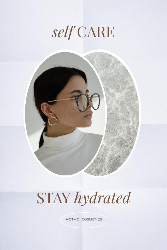 Skincare Ad with Girl in Stylish Glasses Pinterestデザインテンプレート