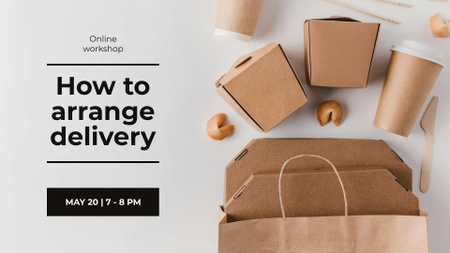 Delivery Workshop offer with Noodles in box FB event cover Design Template
