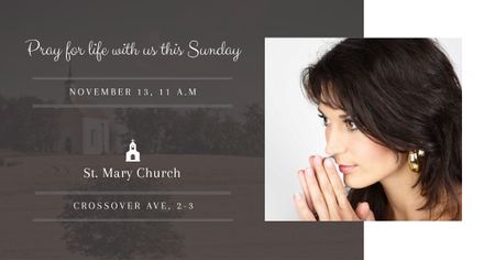 Ontwerpsjabloon van Facebook AD van Invitation to church with praying Woman