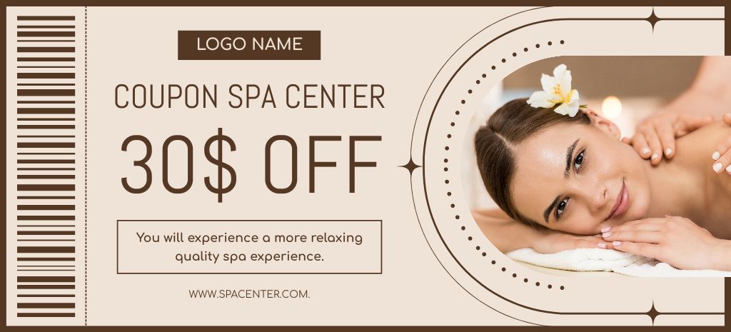 Woman is Relaxing at Spa and Massage Coupon 3.75x8.25in – шаблон для дизайну