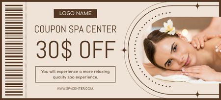 Woman is Relaxing at Spa and Massage Coupon 3.75x8.25in Design Template