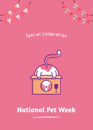 National Pet Week with Playful Cat Postcard 5x7in Vertical Design Template