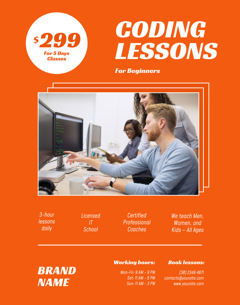 Professional Coding Lessons For Adults Promotion In Orange Poster 22x28in Design Template