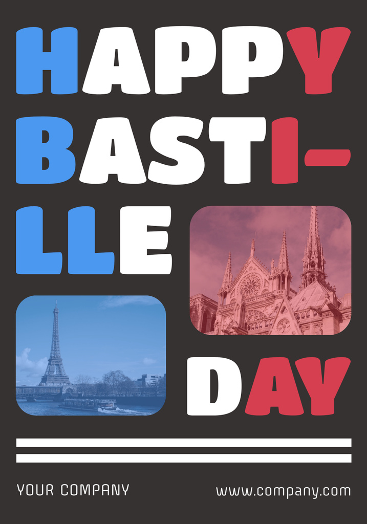 Designvorlage Happy Bastille Day with Collage of France für Poster 28x40in
