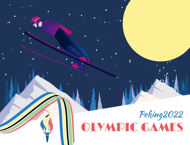 Ontwerpsjabloon van Postcard 4.2x5.5in van Winter Olympic Games With Skier Jumping