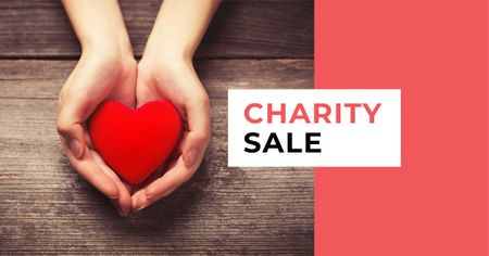Charity Sale Announcement with Red Heart in Hands Facebook ADデザインテンプレート