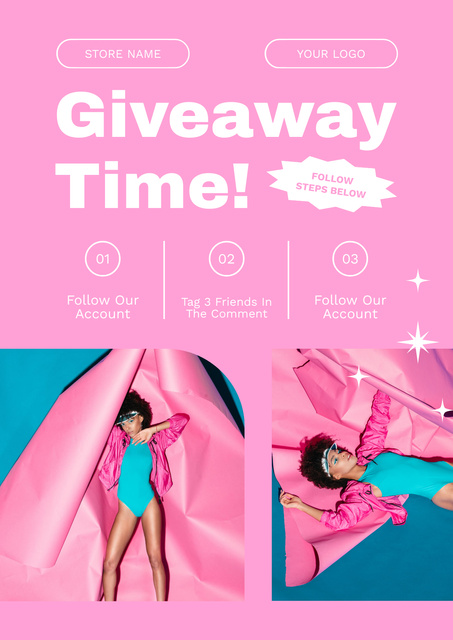 Step-By-Step Swimwear Giveaway From Pink Collection Poster Πρότυπο σχεδίασης