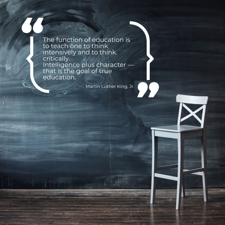 Quadro-negro com cadeira vazia e citação motivacional Instagram Modelo de Design